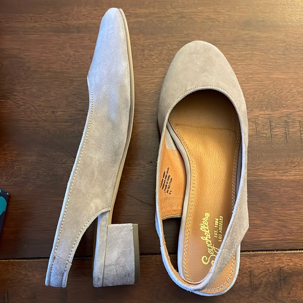 Seychelles Electric Suede sling back heel in taupe